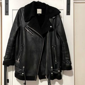 FAUX SHEARLING BOYFRIEND BIKER JACKET